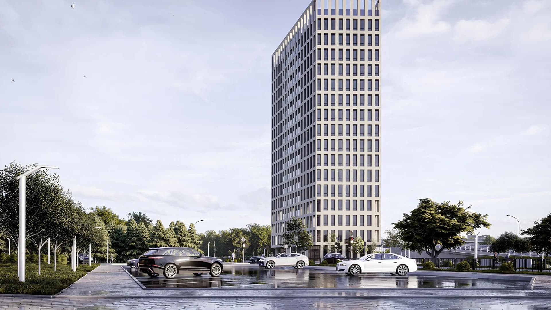 Сучасний заміський будинок у стилі мінімалізм, оточений ландшафтним дизайном